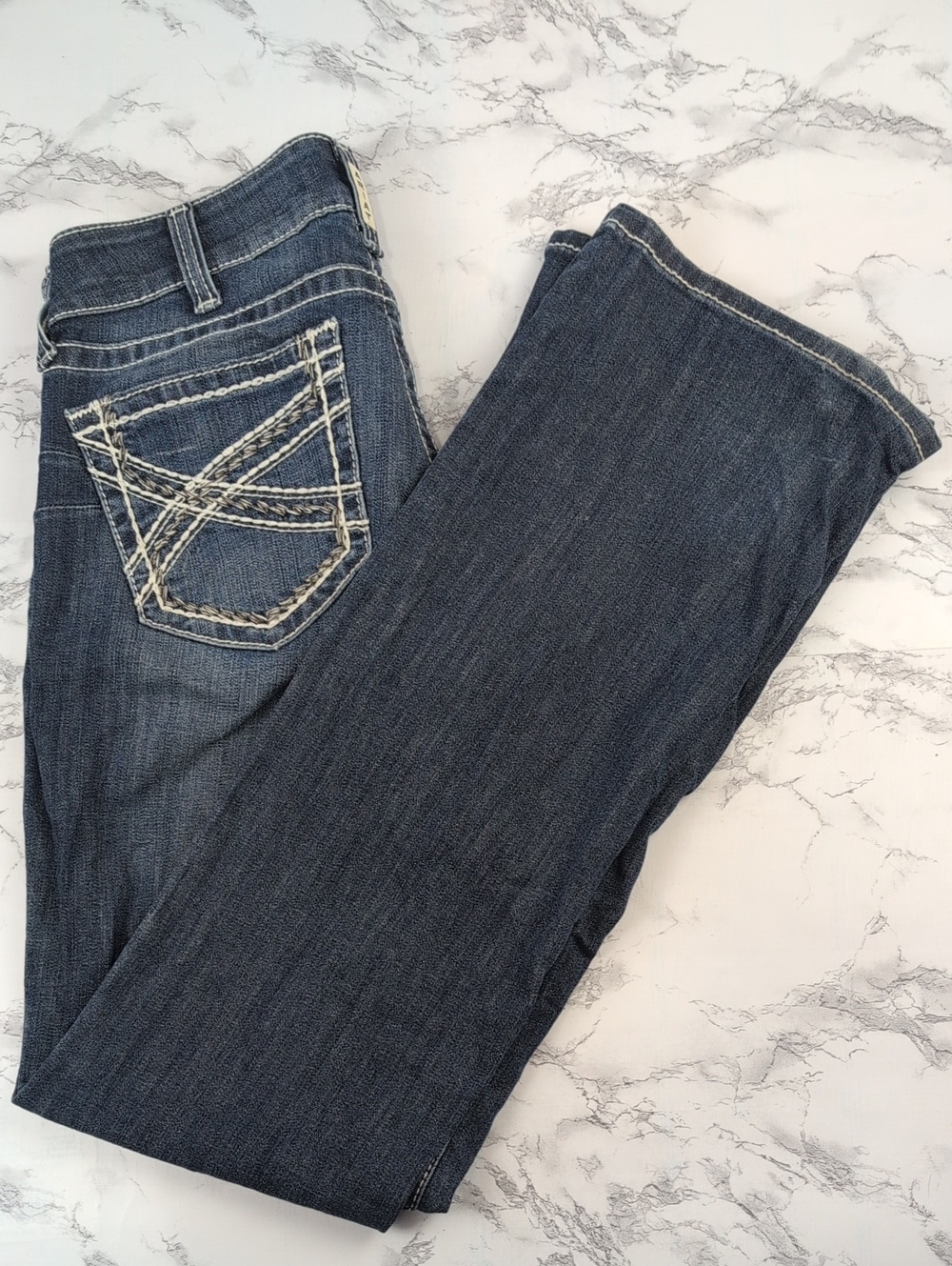 Ariat Dark Blue Boot Cut Jeans with Contrast Pocket Stitching Sz 30L